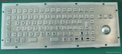 Industrial Stainless Steel Metal Kiosk Keyboard with trackball or touchpad KB6 Series