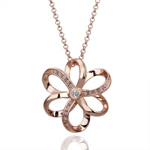 18K Six Petal Flower Alloy Necklace With Austrian Crystal Titanium