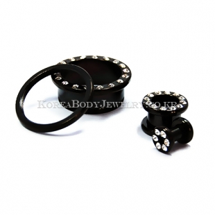 Black Titanium Plated on 316L Surgical Steel Tunnel w/ Multi Gems