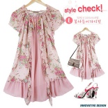 lady fashion flower printed chiffon dress