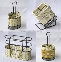 rattan condiment holder, wicker cutlery holder