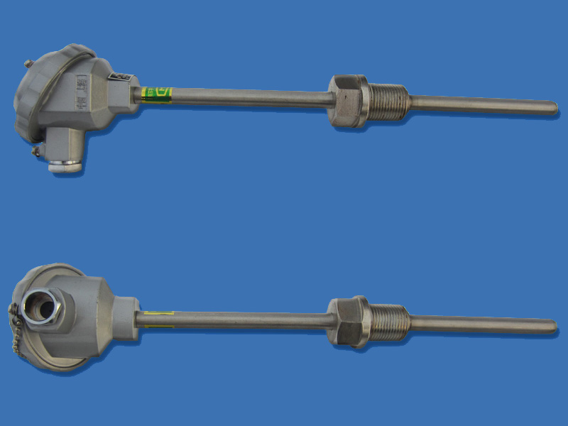 Thermocouple     Brief introduction: The PT100 RTD,thermocouples are used in industry for measuring the temperature of gases,liquids or solid .Its usually assembled with indicators, recorders or computers.A thermocoupleconsists of two dissimilar metals joined together at one end. When the junction of the twometals be cooled or heated and a voltage is produced that can be correlated back to thetemperature. The calibrations are K, N, E.J, T, S, R, B. Each calibration has a different temperature range.     Application: It is usually connected with display meter, recording meter and computer, etc. to display measuring temperature of liquid, vapor gas and solid surface ranging from 0ºC to 1300ºC during various production process.   Feature: 1.      With quick response, reducing dynamic error. 2.      Optional installation methods 3.      Wide measuring range 4.      High mechanical strength, good pressure-resistant performance.   Operation theory: The electrodes of armored thermocouple are made of two different materials. The temperature difference between measuring end and reference end result in pyroelectric potential, then the meter indicates the corresponding temperature to the pyroelectric potential.   Main technical parameter: Executive standard IEC584 GB/T18404-2001     Type naming method:  W	 Temperature instrument   R	 R thermocouple   Thermal element materials  P	  RtRh10-Pt  M	  NiCrSi-NiSi  N	  NiCr-NiSi  E	  NiCr-CuNi  C	  Cu-CuNi  F	  Fe-CuNi   K	 Armored type    Filament  Blank	  simplex  2	 Duplex   Mounting &fixing  1	 Without fixing device  2	 threaded head with fixed fastener  3	 threaded head with movable fastener  4	 flange with fixed fastener  5	 flange with movable fastener   	 junction box type  2	 Anti-spray type  3	 Water-proof type  6	 round plug type  7	 flat plug type  8	 handle type  9	 with compensation wire   measuring end  1	 Insulation type   	 Attached devices  M	 Contacting block type       G	 hoop type  W	 R	 N	 K	 2	 2	 3	 1	 M	 Model example