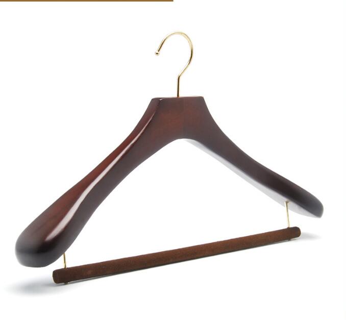 Wooden wide suit hanger with velvet flocked covered bar coat rack