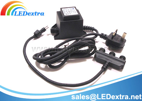 Kit Includes: 1 unit of 12 volt power supply,  Waterproof Extension cable,  3 way Waterproof  splitter