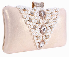 PNLY001 Crystal Beaded Handbag V Type Pearl PU Clutch Evening Bag