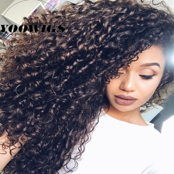 Yoowigs 180% Density Brazilian Kinky Curl Full Lace Human Hair Wigs Baby Hair