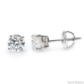 14kt White Gold 4-Prong Basket 1 CT TWT Diamond Studs, G/H I1