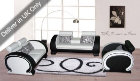 Italian White and Black Leather Sofa Suite