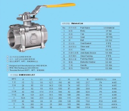 3PC full bore 1000PSI stainless steel ball valve