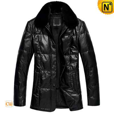 men fashion leather down coat