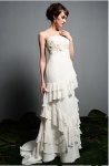 Column Strapless Sweep Train Tiered Chiffon Wedding Dress