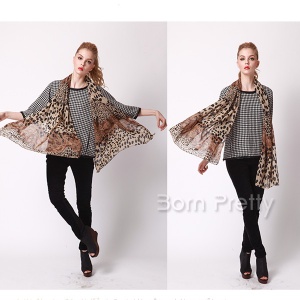 Ladys Wave Point Leopard Leopard Print Scarf Scarves Shawls