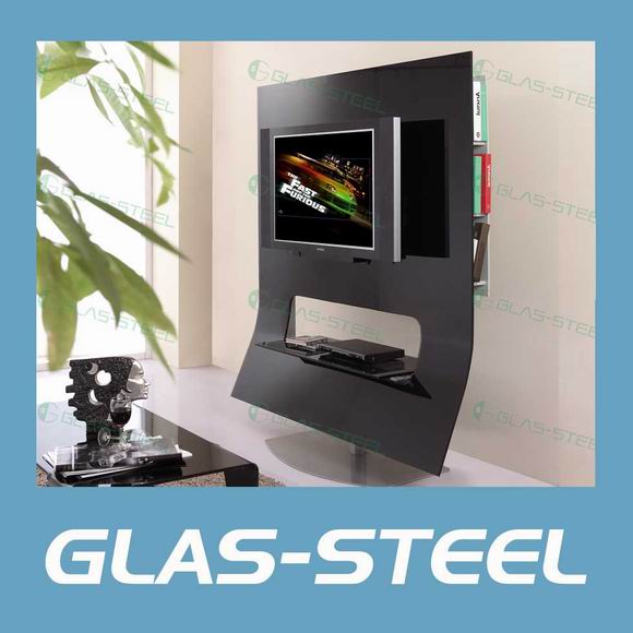 Transparent Bend Glass and Stainless Steel Base TV Stand