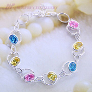 Oval Multicolor Pink Sapphire Blue Crystal Topaz GP Bracelet Bangle