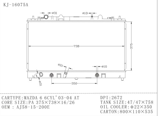 auto radiator for MAZDA 6 6CYL\03-04