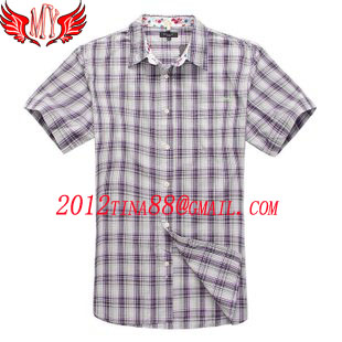 Short-Sleeved Cotton Grid Mens Shirt