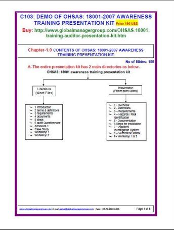OHSAS: 18001-2007 Awareness Training Presentation kit.
