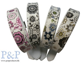 PU dog collar with flowers