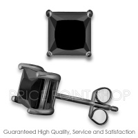 1.00 ctw 5x5 mm Black Cubic Zirconia Princess Cut .925 Sterling Silver Square Studs.