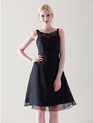 A-line Scoop Knee-length Chiffon Satin little black Cocktail Dress