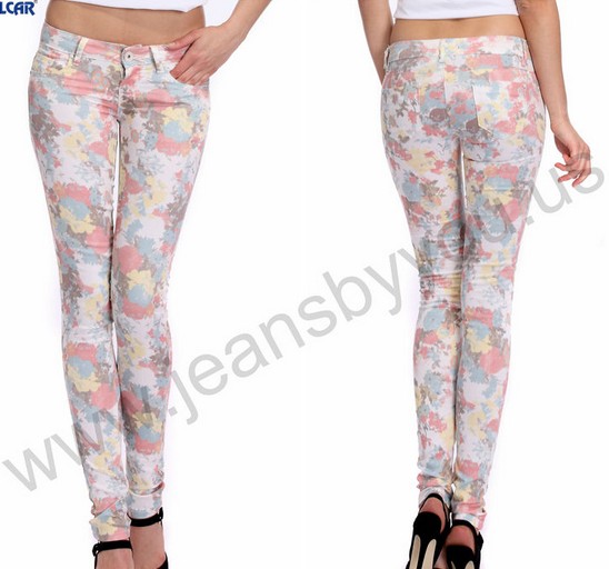 Wholesale mix color women slim fit floral printed d jeans